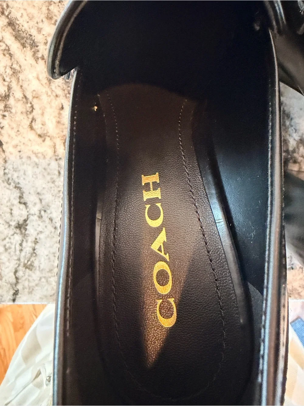 Coach Ilyse Black and White Leather Platform Loafers with Gold C Hardware 8.5